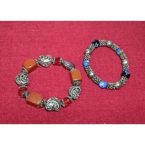Beaded Silver Tone Stretch Bracelets (2)